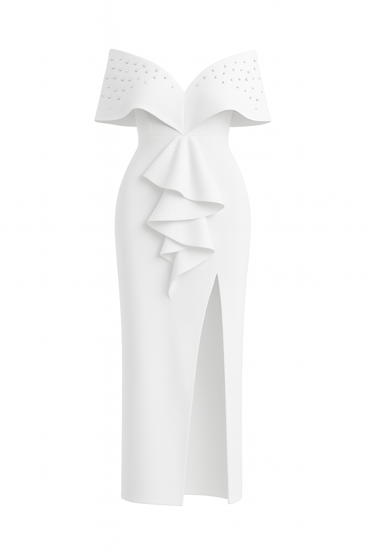 Robe Élégante Flynza™ – Volants Sculptés & Fente Haute | Noir & Rouge